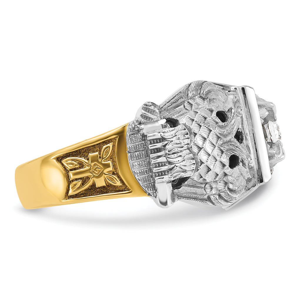 14k Two-tone Men's Polished and Textured with Black Enamel and Diamond 32nd Degree Scottish Rite Mas - Sophia Jewelers