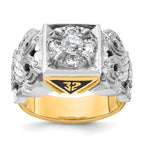 14k Two-tone Men's Polished and Textured 32nd Degree Scottish Rite Masonic Ring Mounting, Mounting Only - Sophia Jewelers