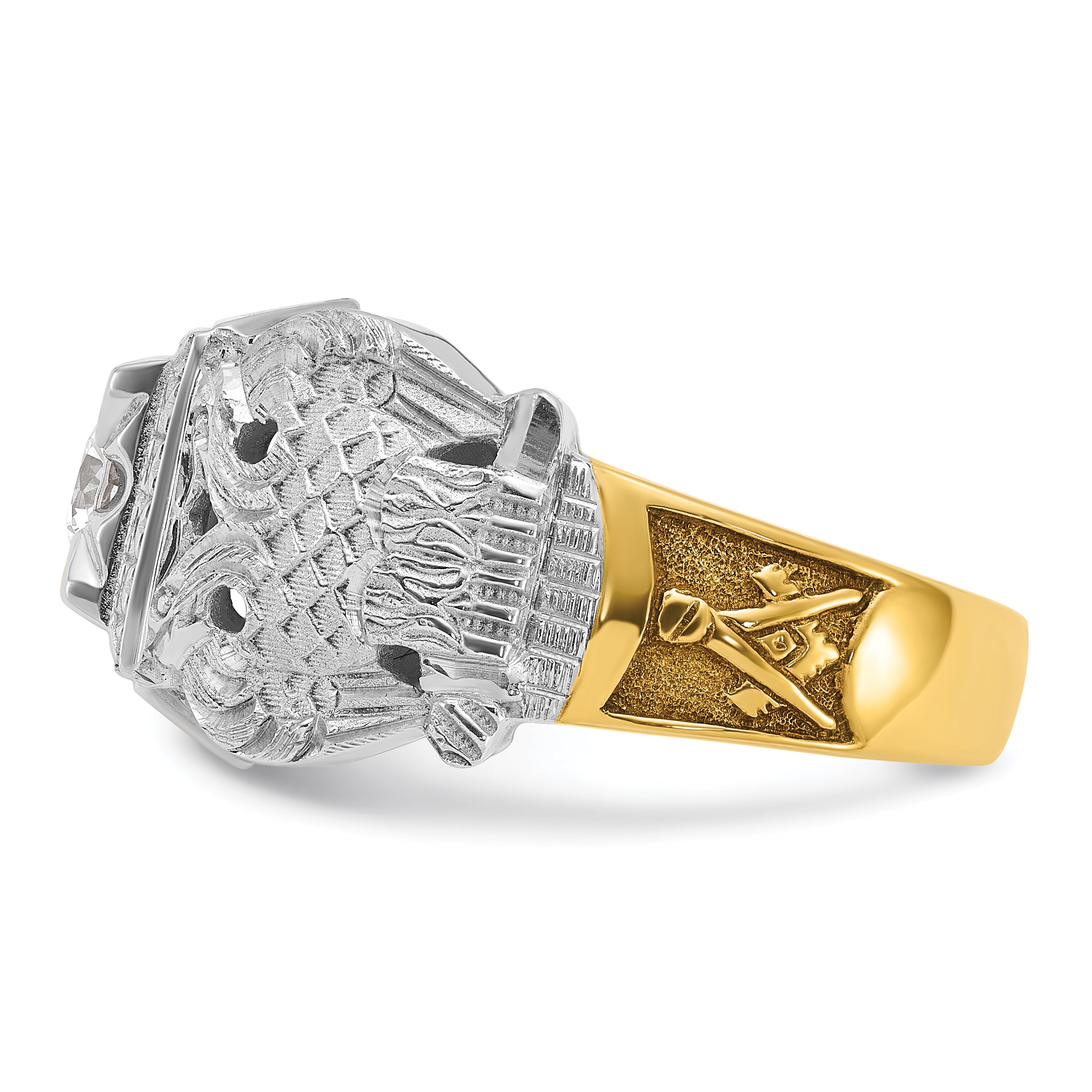 14k Two-tone Men's Polished and Textured 32nd Degree Scottish Rite Masonic Ring Mounting, Mounting Only - Sophia Jewelers