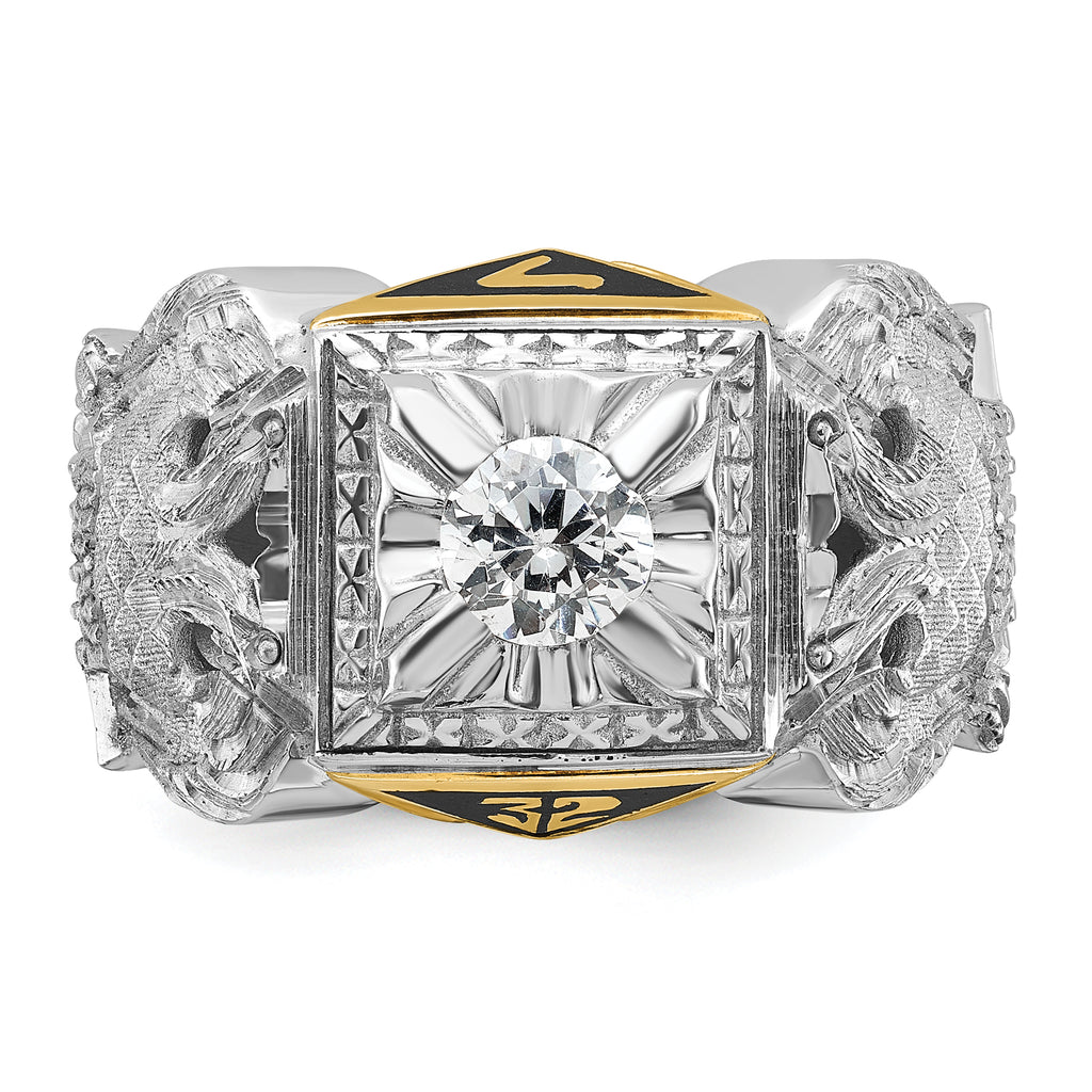 14k Two-tone Men's Polished and Textured with Black Enamel and Diamond 32nd Degree Scottish Rite Mas - Sophia Jewelers