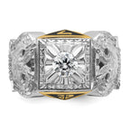 14k Two-tone Men's Polished and Textured 32nd Degree Scottish Rite Masonic Ring Mounting, Mounting Only - Sophia Jewelers