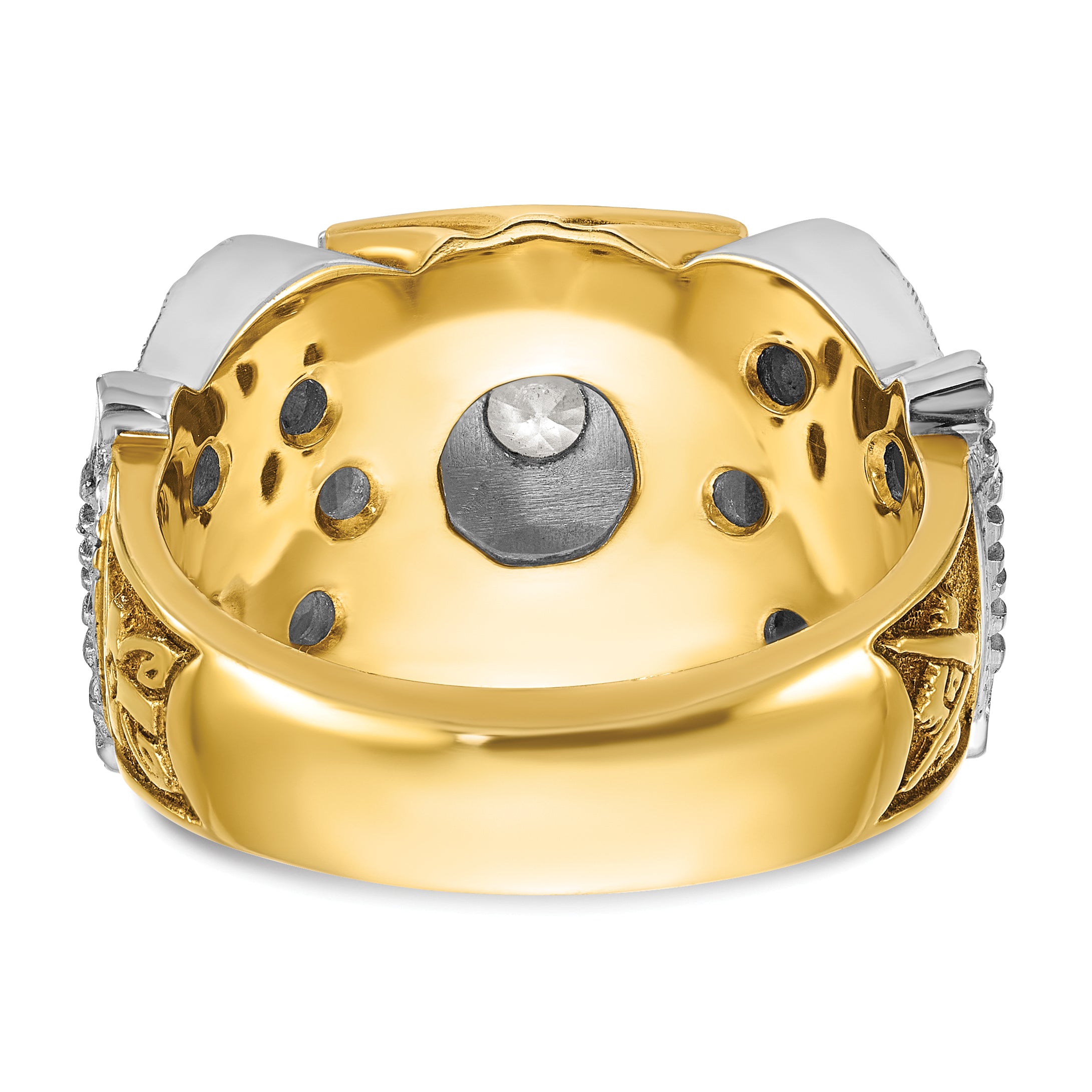 14k Two-tone Men's Polished and Textured with Black Enamel and Diamond 32nd Degree Scottish Rite Mas - Sophia Jewelers