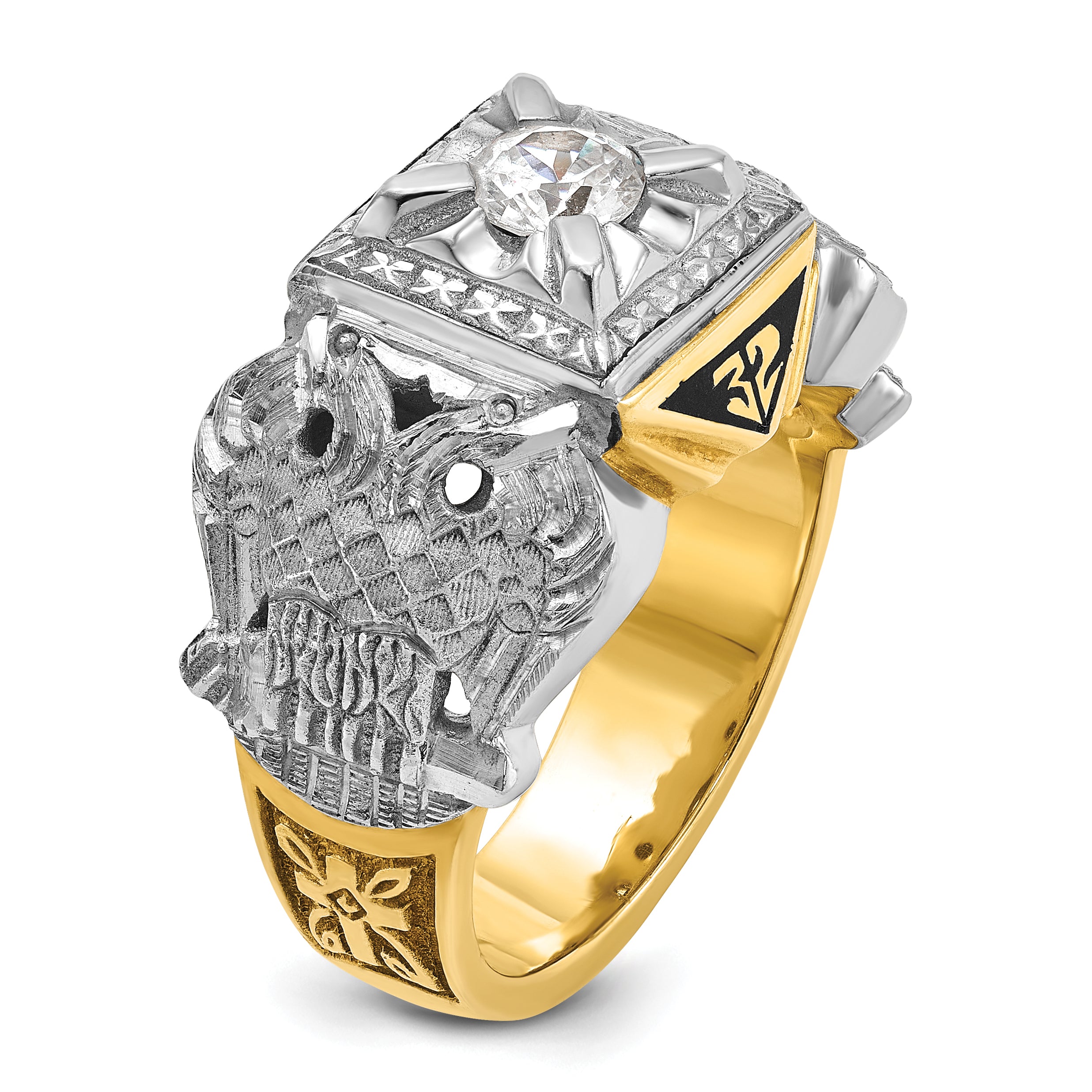 14k Two-tone Men's Polished and Textured 32nd Degree Scottish Rite Masonic Ring Mounting, Mounting Only - Sophia Jewelers