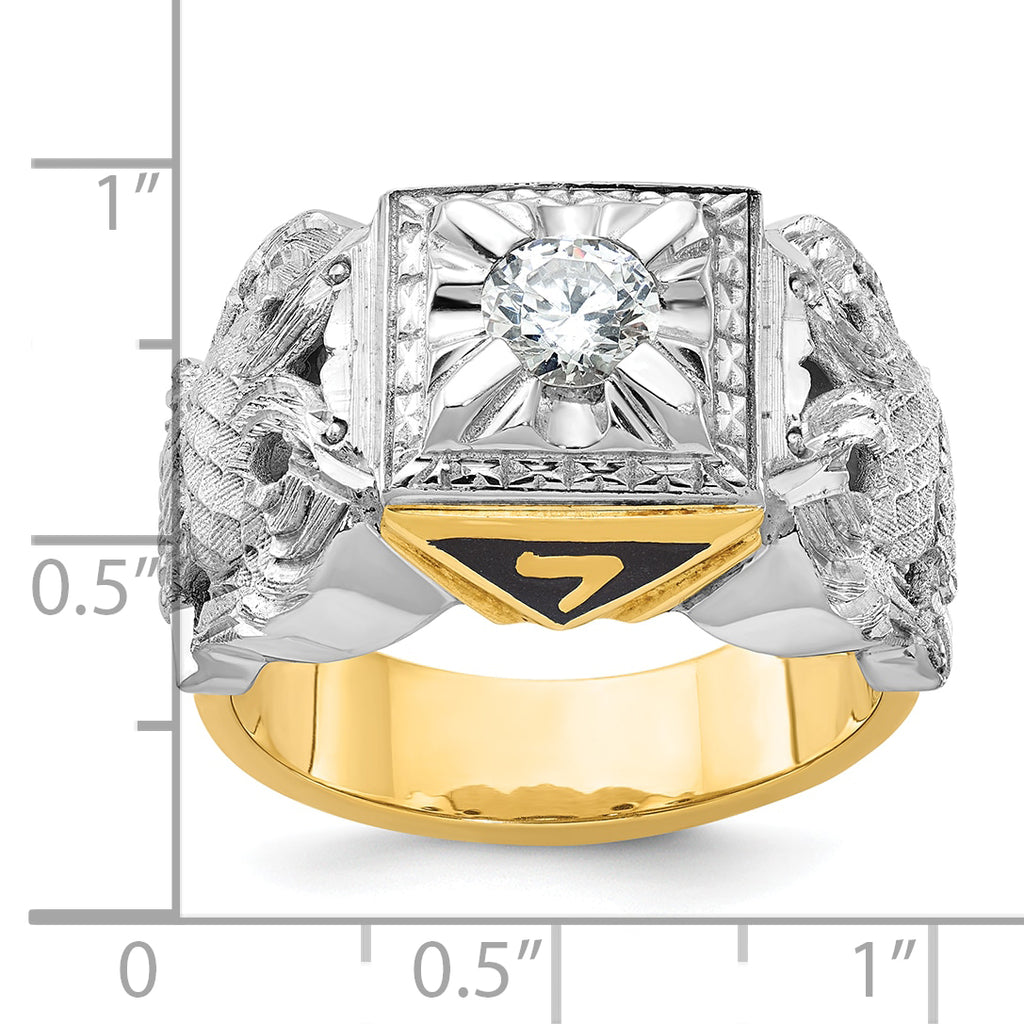 14k Two-tone Men's Polished and Textured with Black Enamel and Diamond 32nd Degree Scottish Rite Mas - Sophia Jewelers