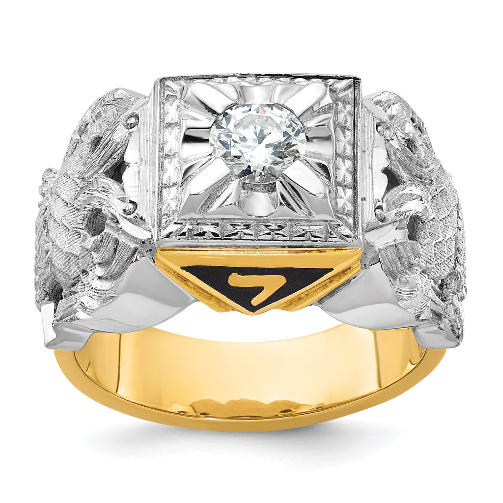 14k Two-tone Men's Polished and Textured 32nd Degree Scottish Rite Masonic Ring Mounting, Mounting Only - Sophia Jewelers