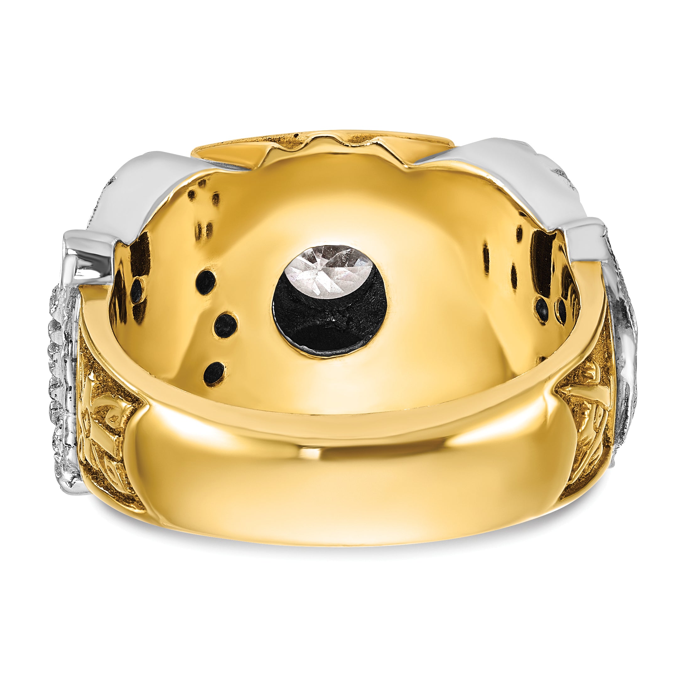 14k Two-tone Men's Polished and Textured Double Eagle Masonic Shriner's Ring Mounting, Mounting Only - Sophia Jewelers