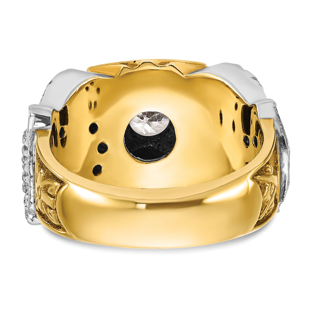 14k Two-tone Men's Polished and Textured with Black Enamel and Diamond Double Eagle Masonic Shriner' - Sophia Jewelers
