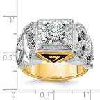 14k Two-tone Men's Polished and Textured with Black Enamel and Diamond Double Eagle Masonic Shriner' - Sophia Jewelers