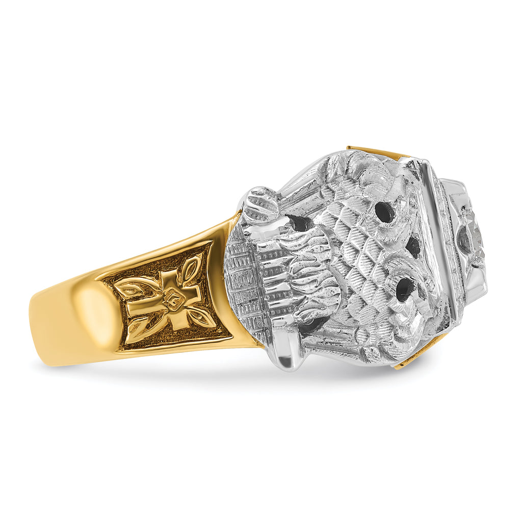 14k Two-tone Men's Polished and Textured Double Eagle Masonic Shriner's Ring Mounting, Mounting Only - Sophia Jewelers