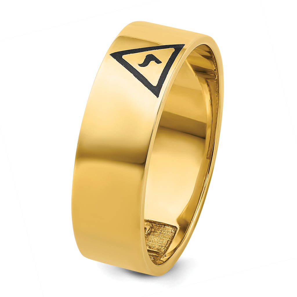 10k Men's Polished with Black Enamel 14th Degree Grand Elect Masonic Ring