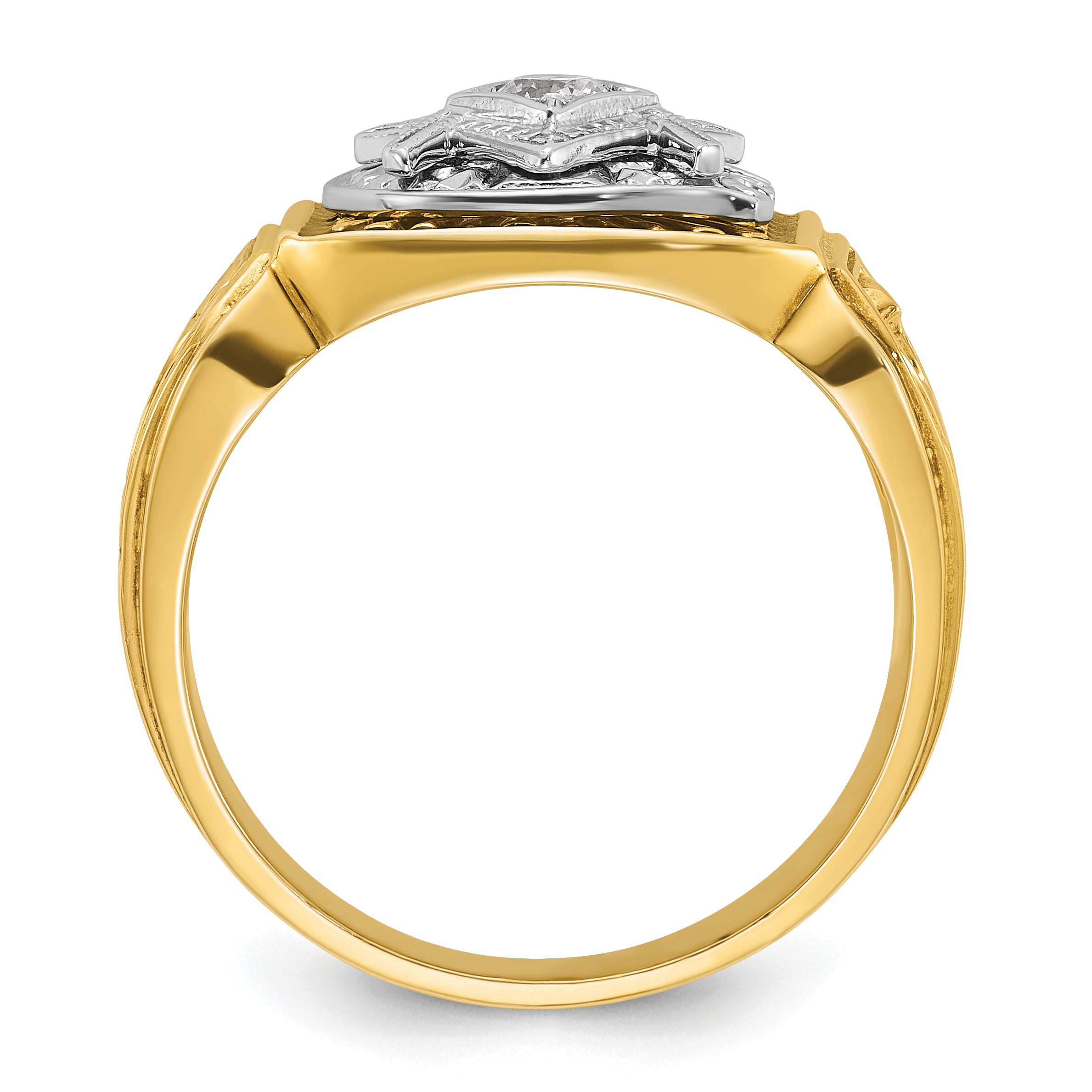 10k Two-tone Men's Polished and Textured with Blue and Black Enamel Diamond Blue Lodge Master Masonic Ring