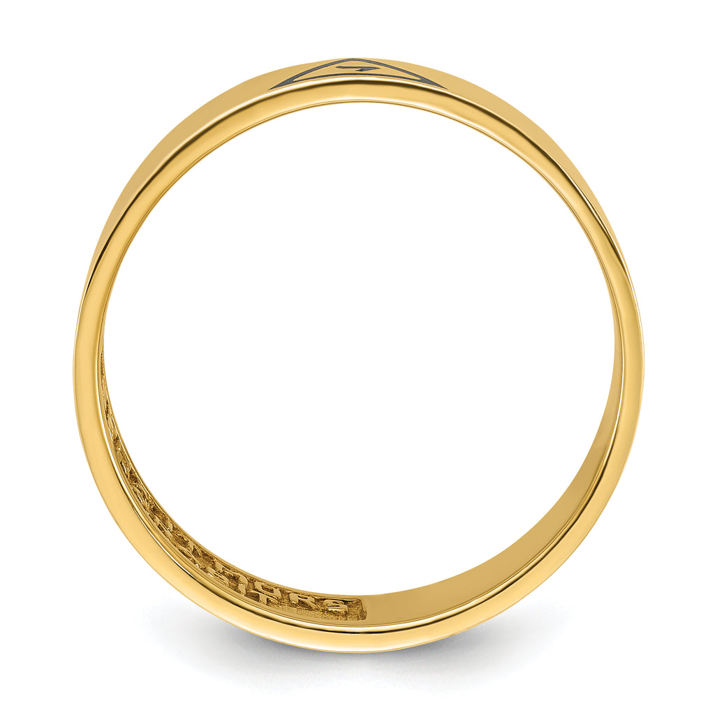 14k Men's Polished with Black Enamel 14th Degree Grand Elect Masonic Ring