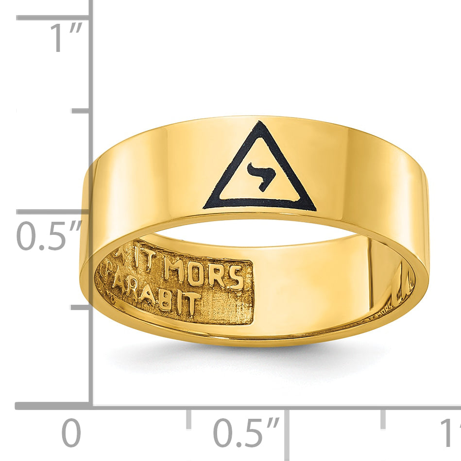 14k Men's Polished with Black Enamel 14th Degree Grand Elect Masonic Ring