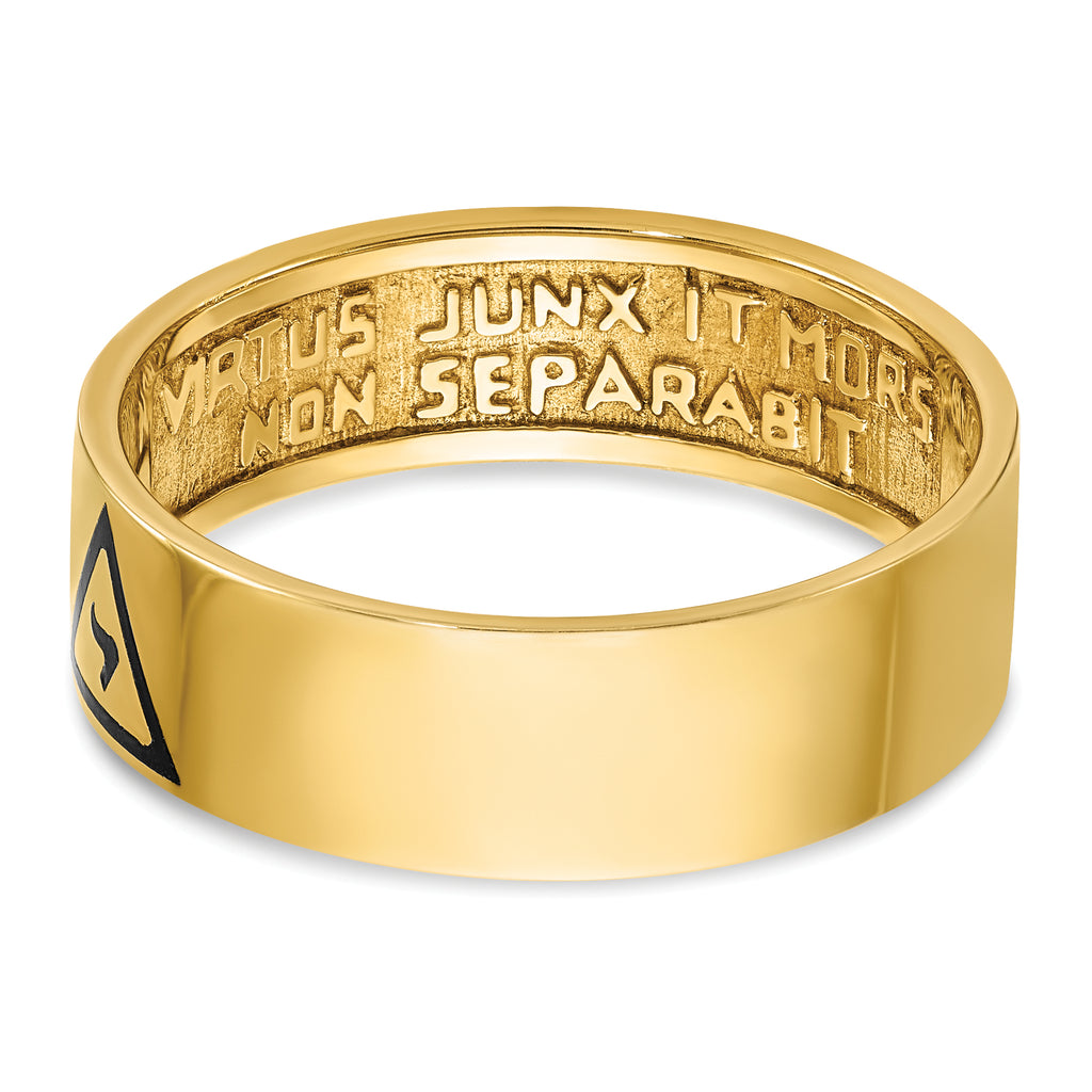 14k Men's Polished with Black Enamel 14th Degree Grand Elect Masonic Ring