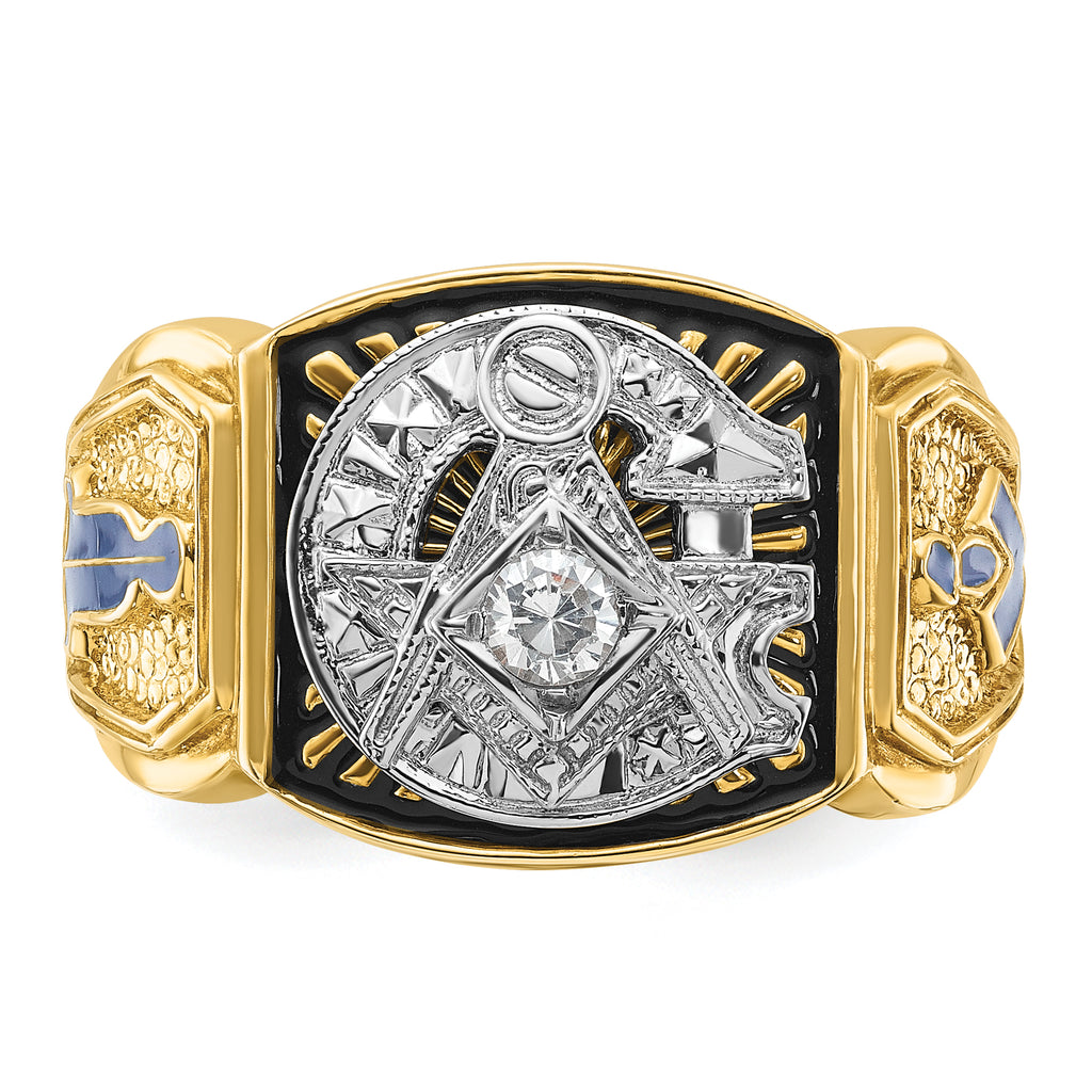 14k Two-tone Men's Polished and Textured Blue Lodge Master Masonic Ring Mounting, Mounting Only - Sophia Jewelers