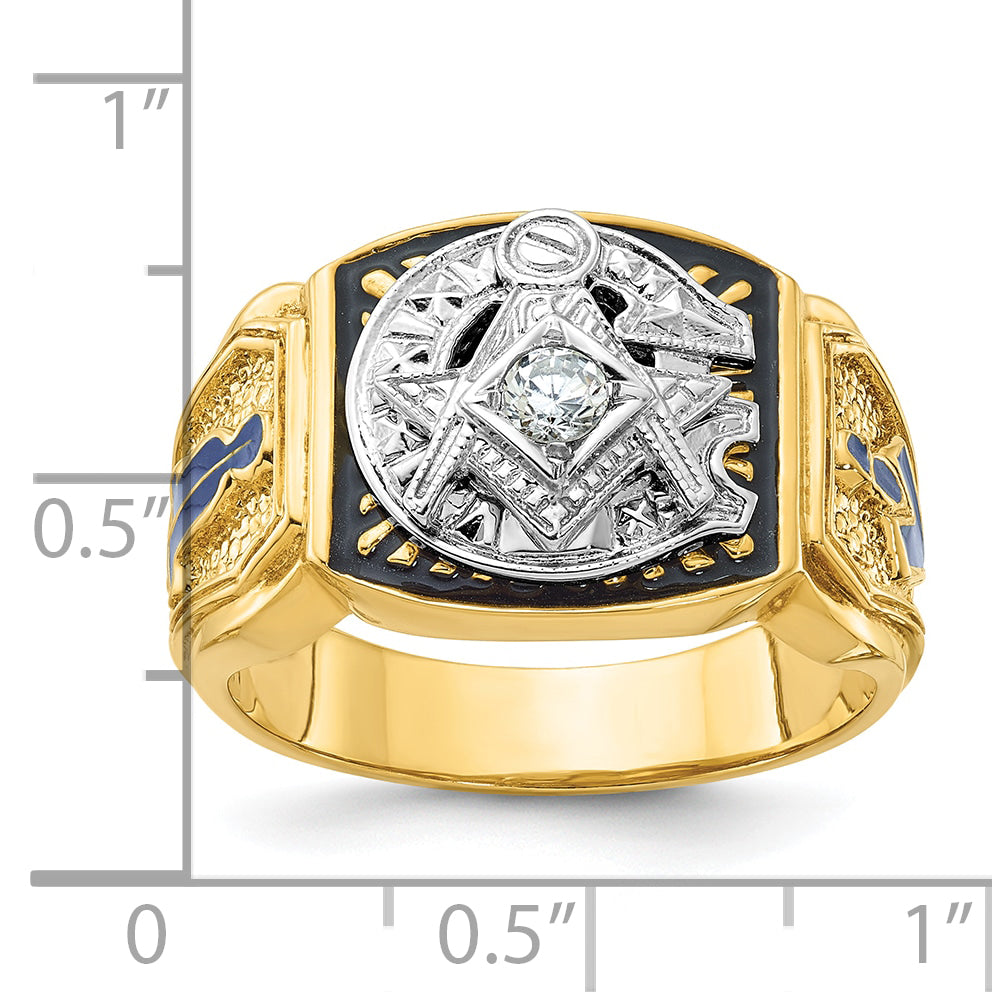 14k Two-tone Men's Polished and Textured Blue Lodge Master Masonic Ring Mounting, Mounting Only - Sophia Jewelers