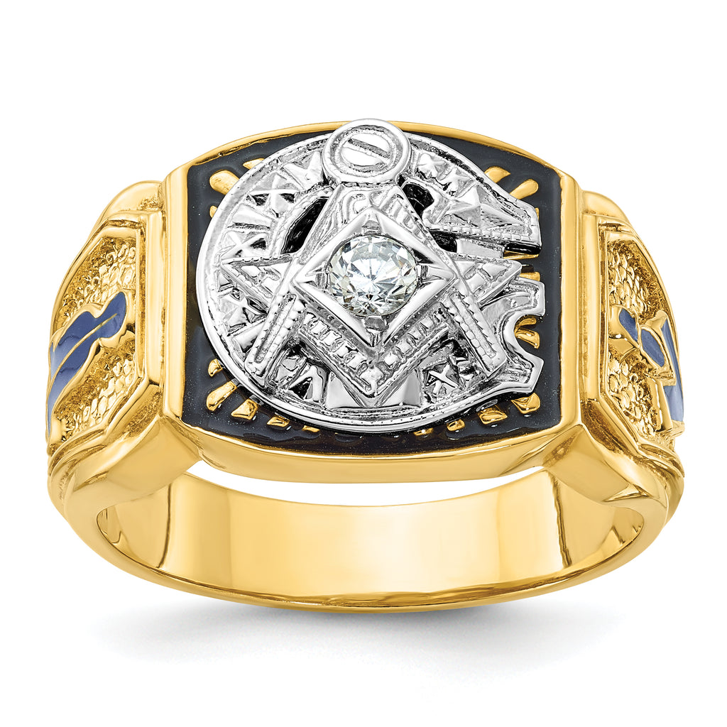 14k Two-tone Men's Polished and Textured with Blue and Black Enamel Diamond Blue Lodge Master Masoni - Sophia Jewelers