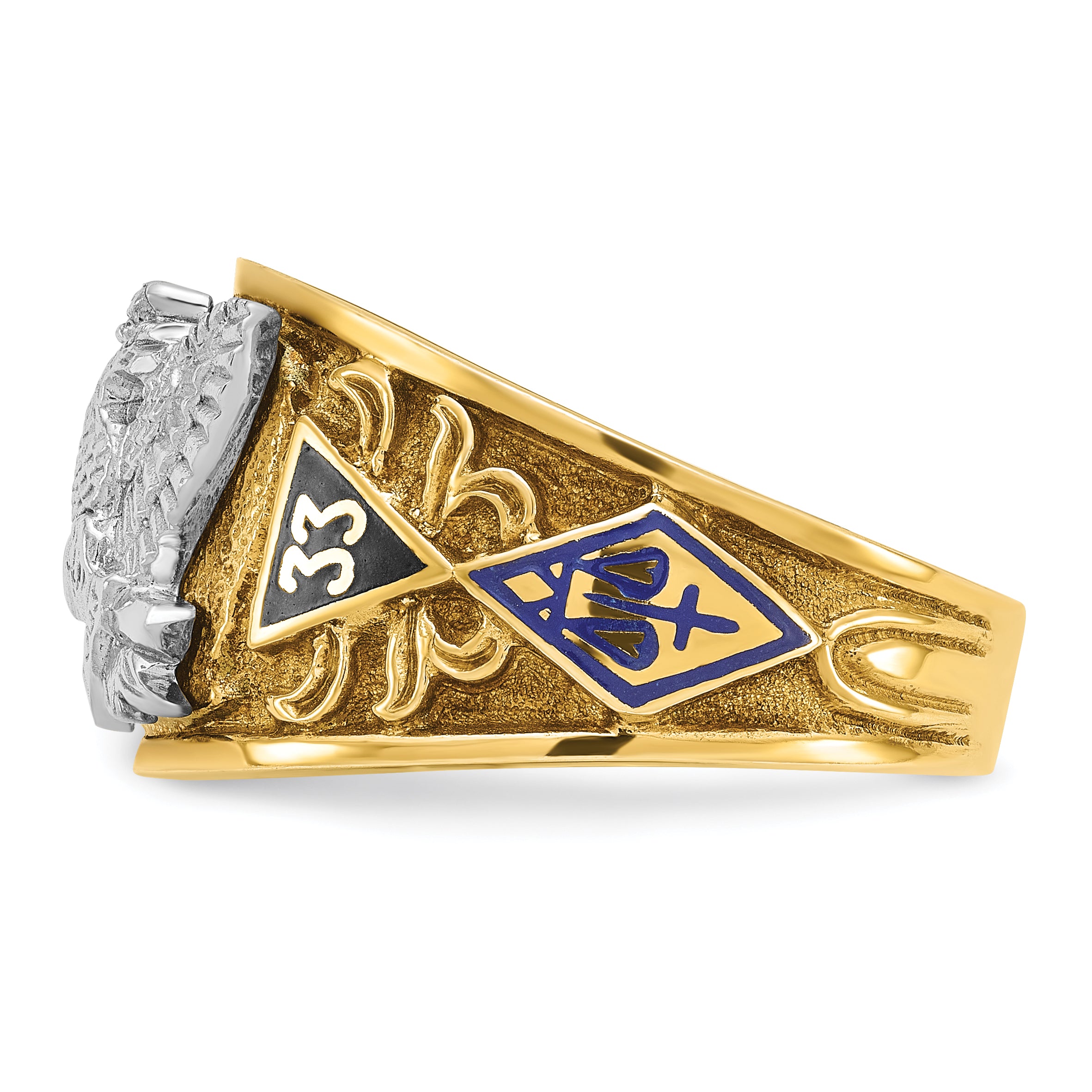 10k Two-tone Men's Polished and Textured with Multi-color Enamel Active 33rd Degree Masonic Ring