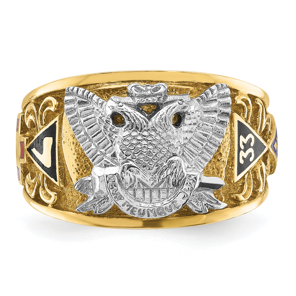 10k Two-tone Men's Polished and Textured with Multi-color Enamel Active 33rd Degree Masonic Ring