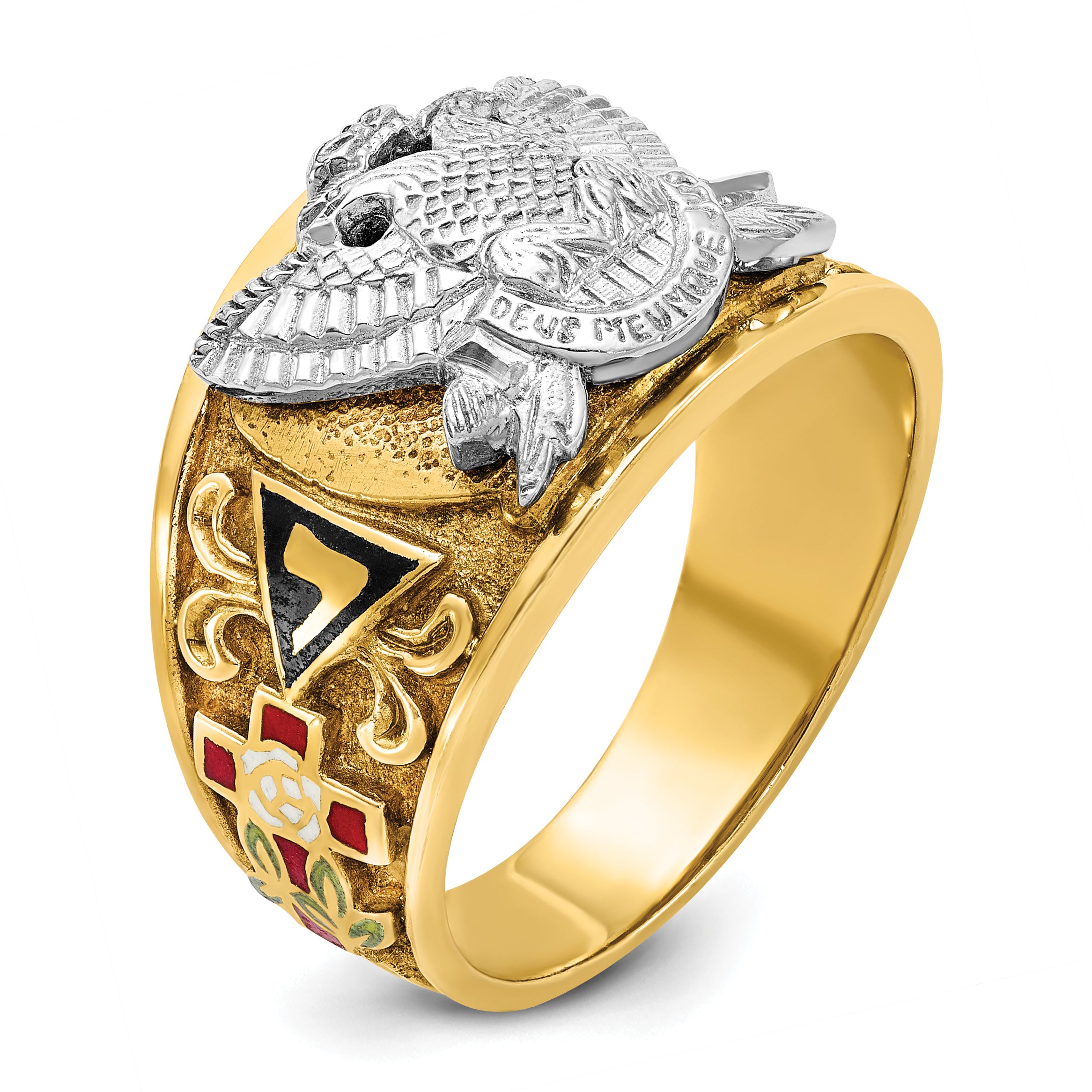 10k Two-tone Men's Polished and Textured with Multi-color Enamel Active 33rd Degree Masonic Ring