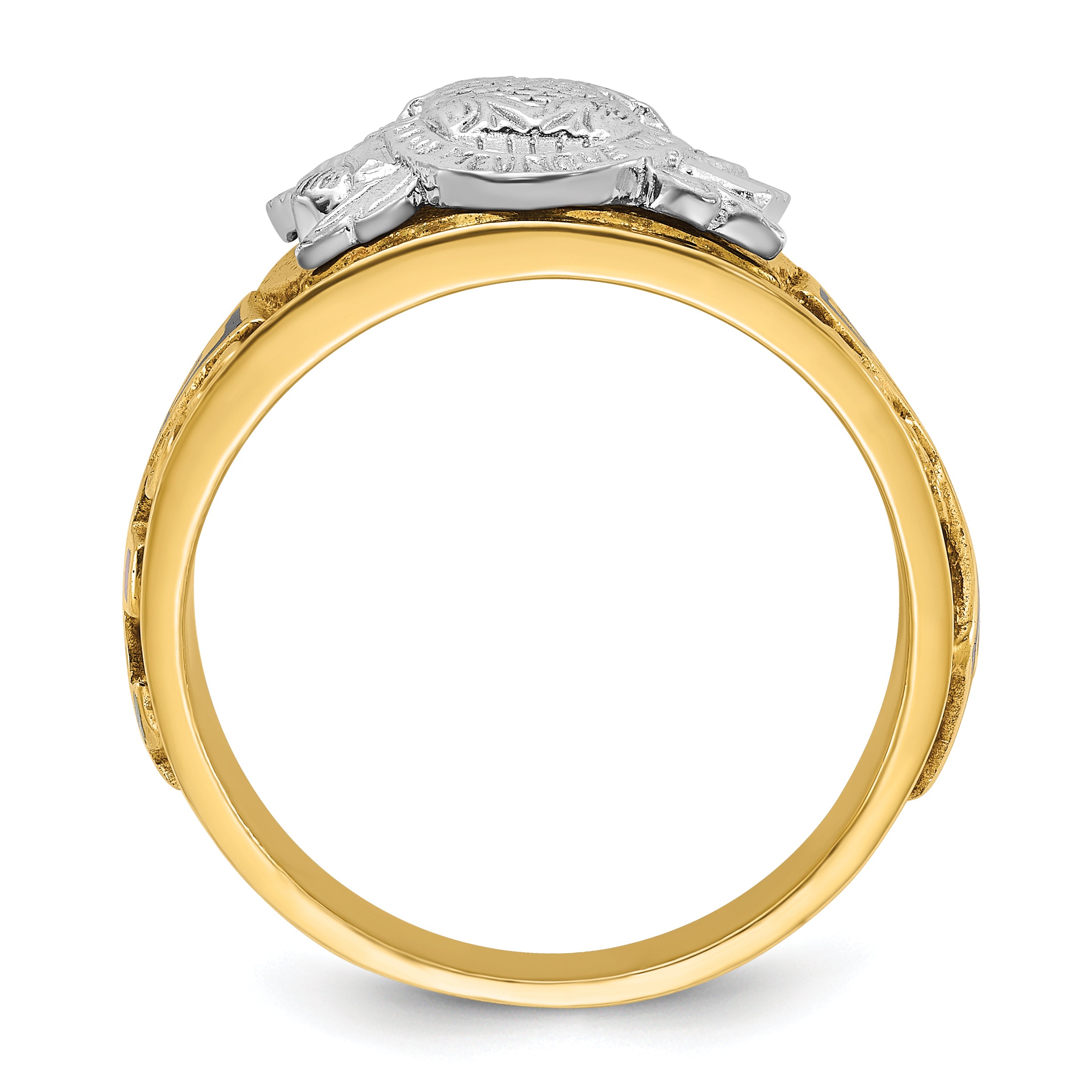 14k Two-tone Men's Polished and Textured with Multi-color Enamel Active 33rd Degree Masonic Ring Secondary image