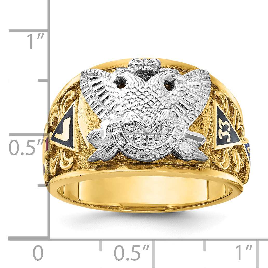 14k Two-tone Men's Polished and Textured with Multi-color Enamel Active 33rd Degree Masonic Ring