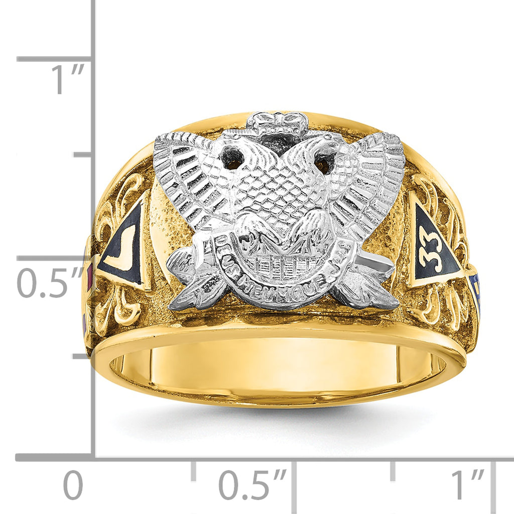 14k Two-tone Men's Polished and Textured with Multi-color Enamel Active 33rd Degree Masonic Ring