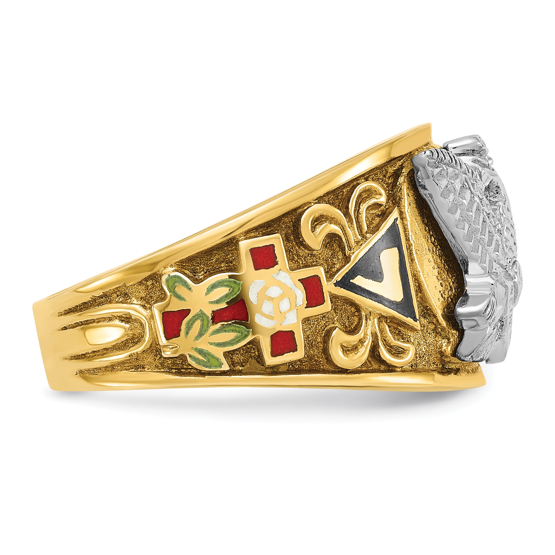 14k Two-tone Men's Polished and Textured with Multi-color Enamel Active 33rd Degree Masonic Ring