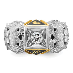 10k Two-tone Men's Polished and Textured with Black Enamel and Diamond 32nd Degree Scottish Rite Masonic Ring