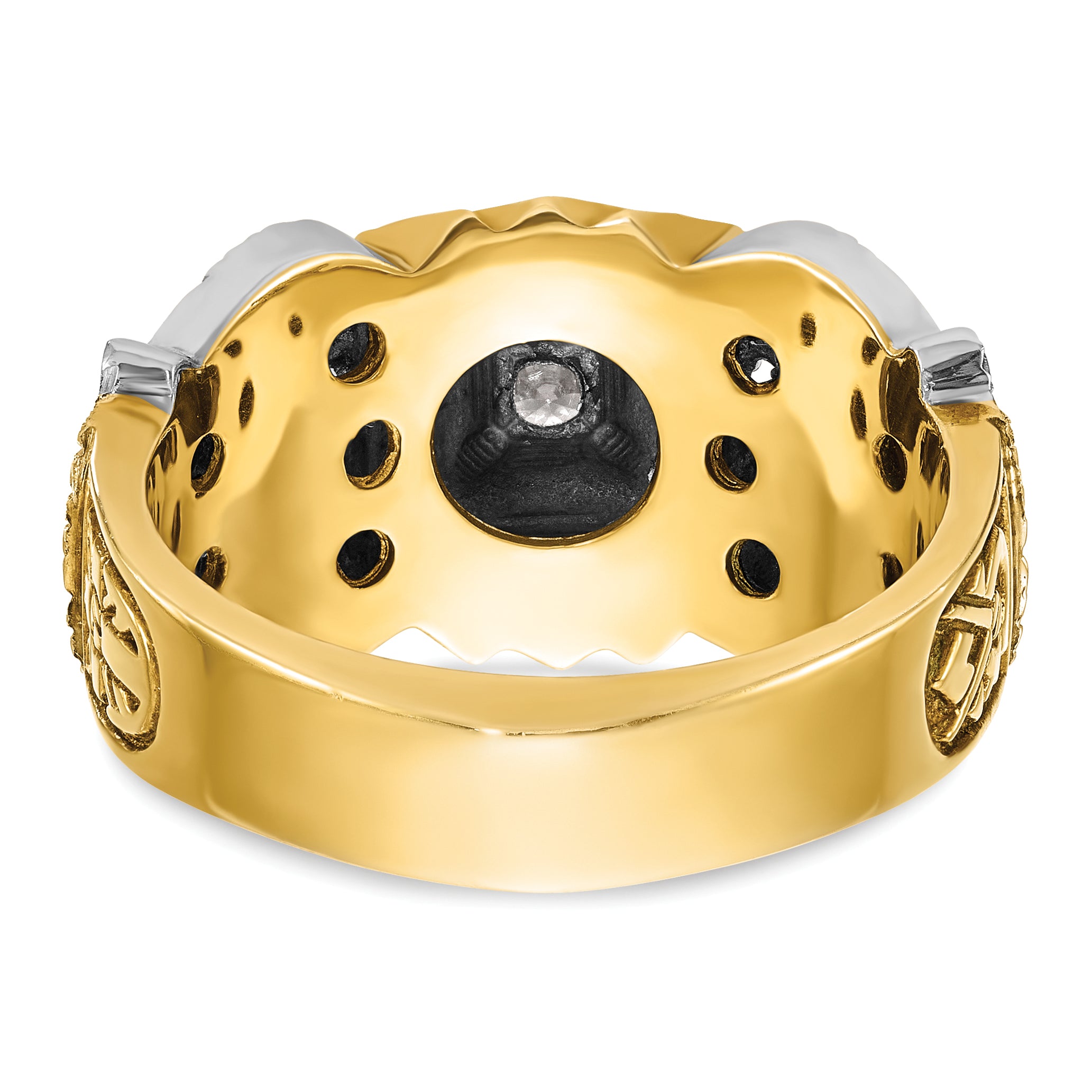 10k Two-tone Men's Polished and Textured with Black Enamel and Diamond 32nd Degree Scottish Rite Masonic Ring