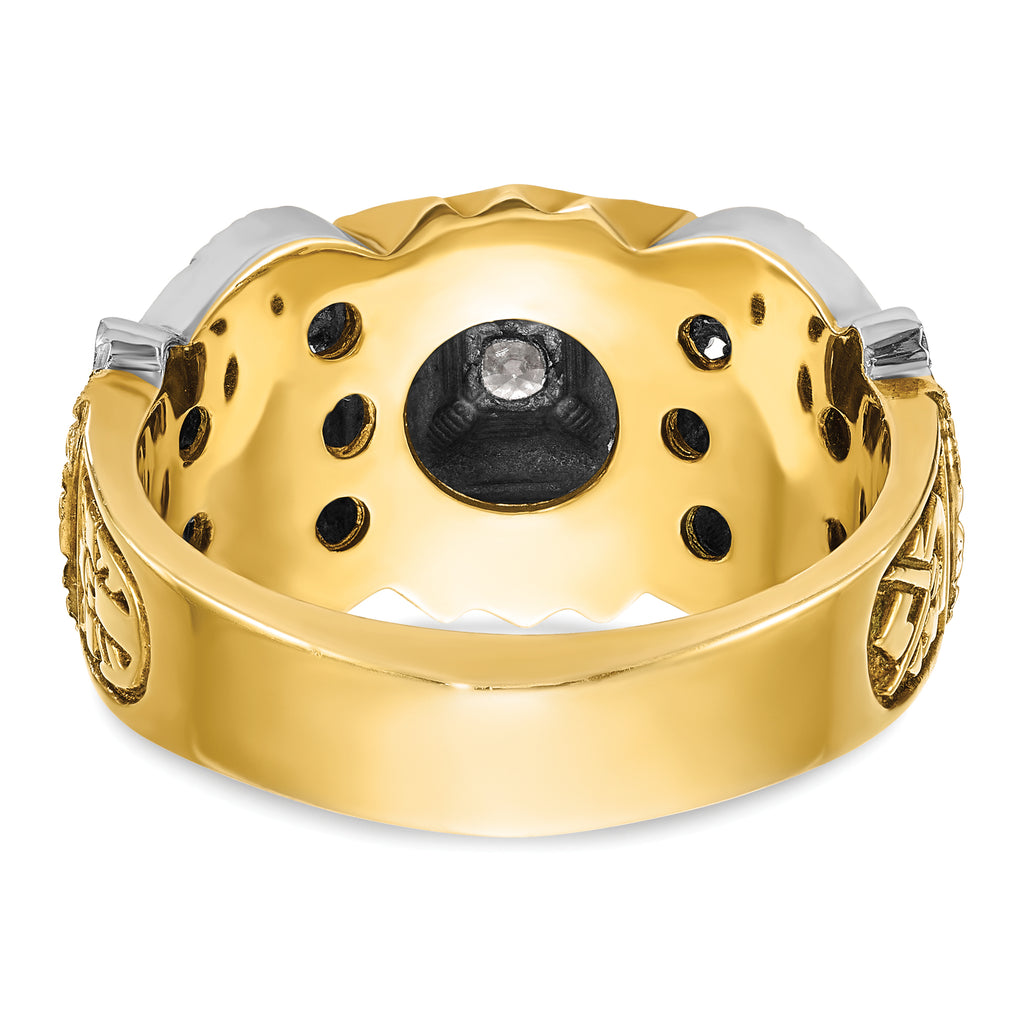 10k Two-tone Men's Polished and Textured with Black Enamel and Diamond 32nd Degree Scottish Rite Masonic Ring