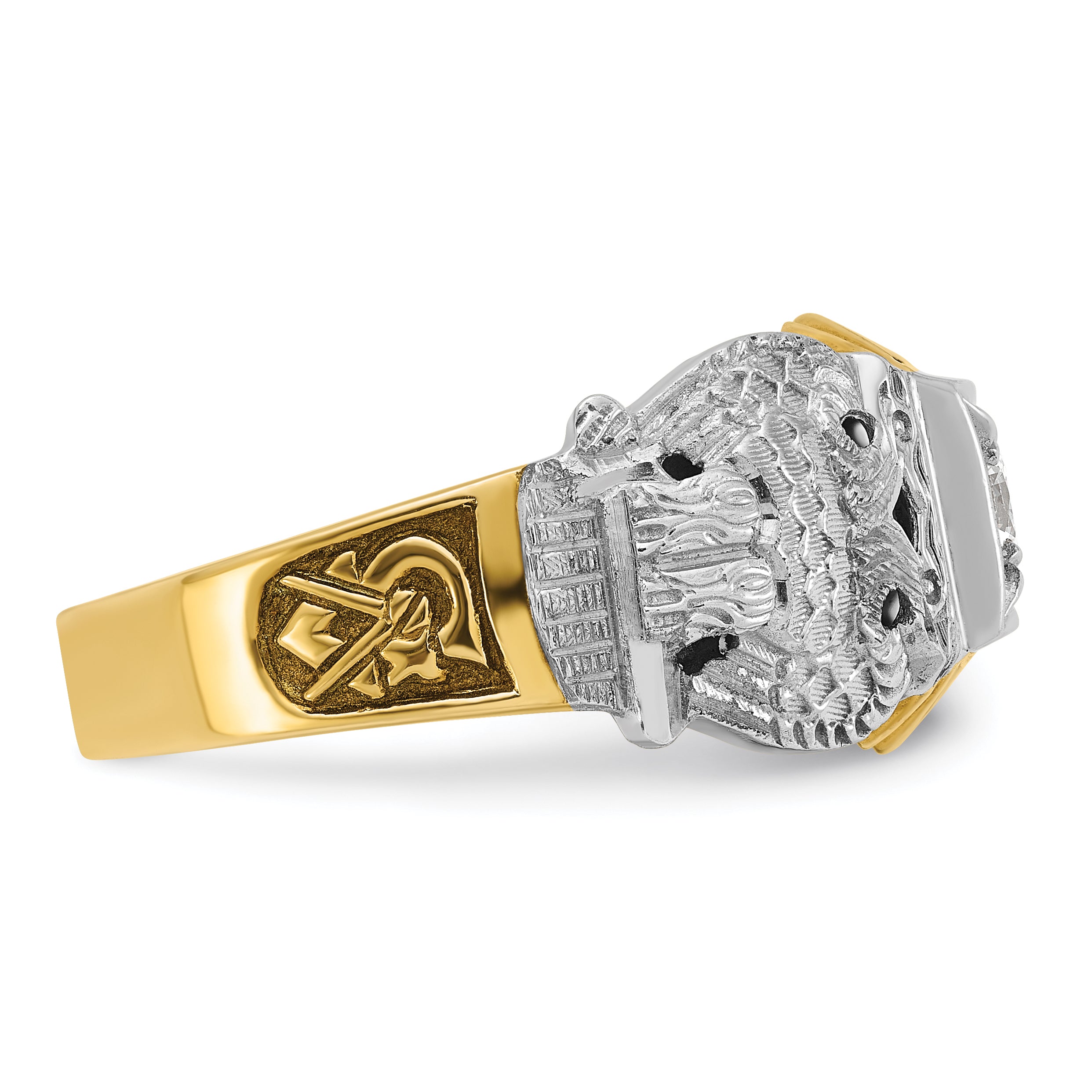 10k Two-tone Men's Polished and Textured with Black Enamel and Diamond 32nd Degree Scottish Rite Masonic Ring