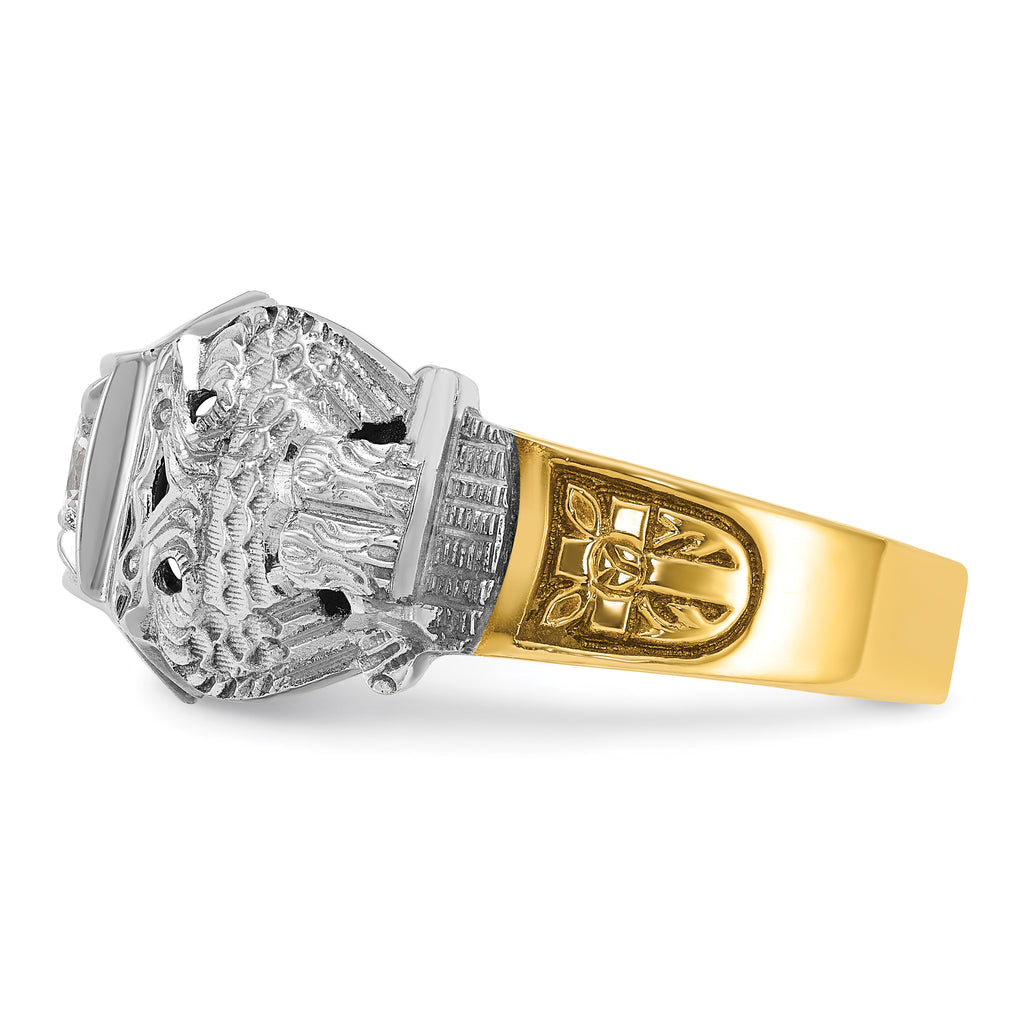 14k Two-tone Men's Polished and Textured with Black Enamel and Diamond 32nd Degree Scottish Rite Mas - Sophia Jewelers