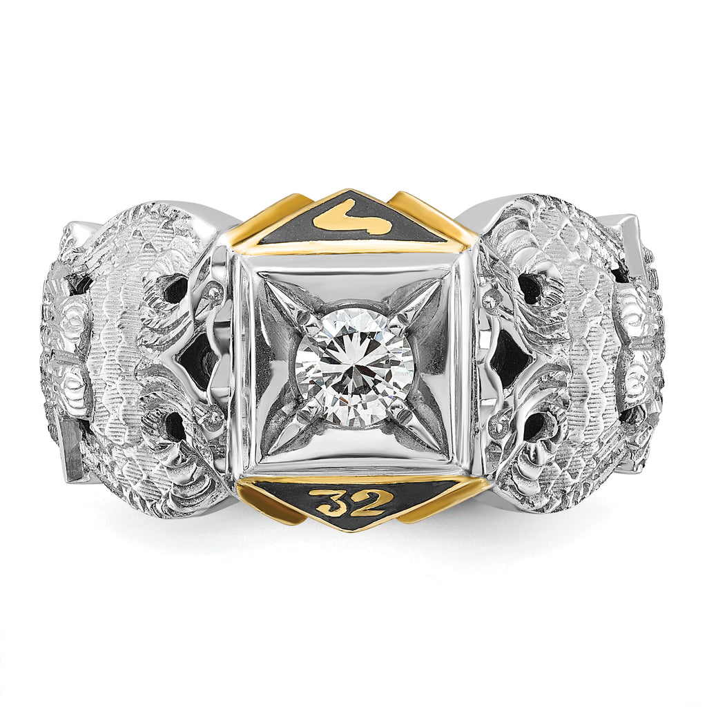 14k Two-tone Men's Polished and Textured 32nd Degree Scottish Rite Masonic Ring Mounting, Mounting Only - Sophia Jewelers