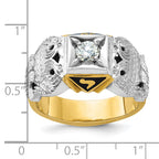 14k Two-tone Men's Polished and Textured 32nd Degree Scottish Rite Masonic Ring Mounting, Mounting Only - Sophia Jewelers
