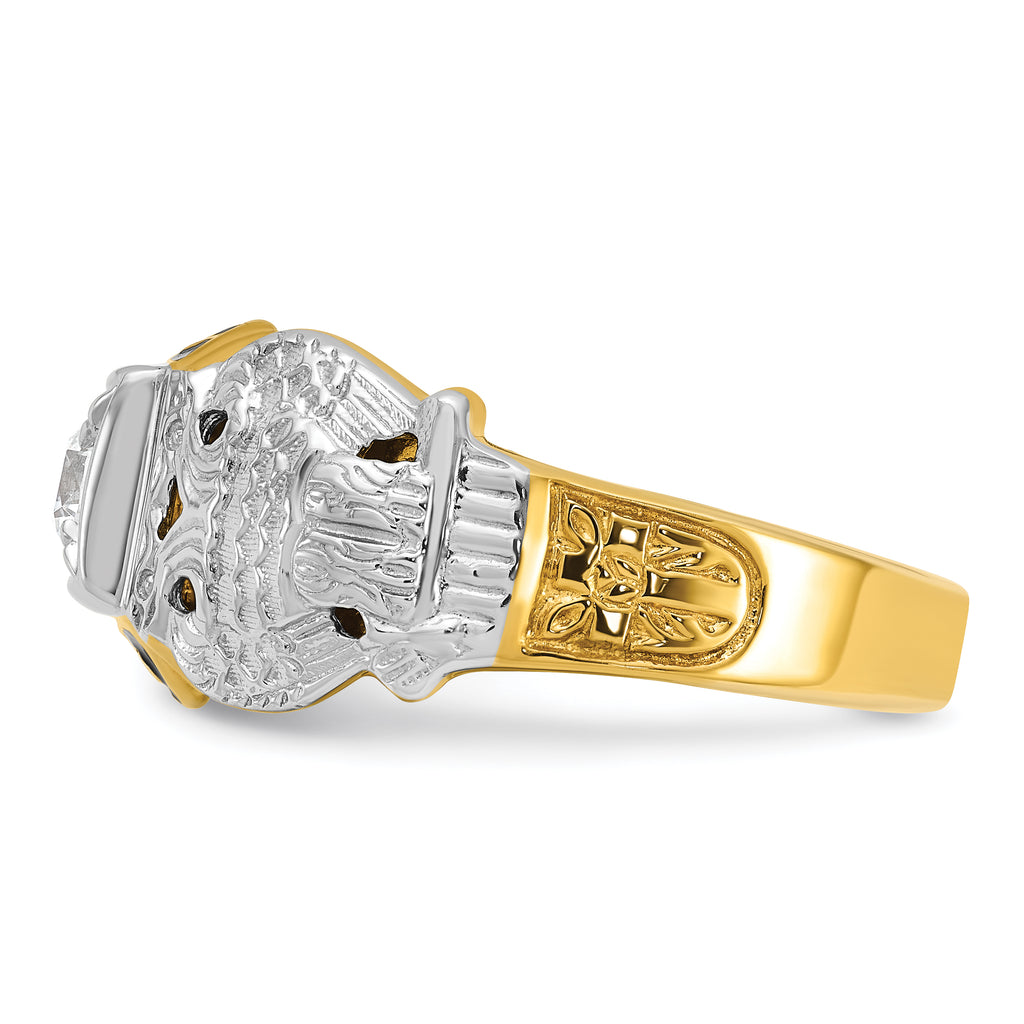 14k Two-tone Men's Polished and Textured Double Eagle Masonic Shriner's Ring Mounting, Mounting Only - Sophia Jewelers