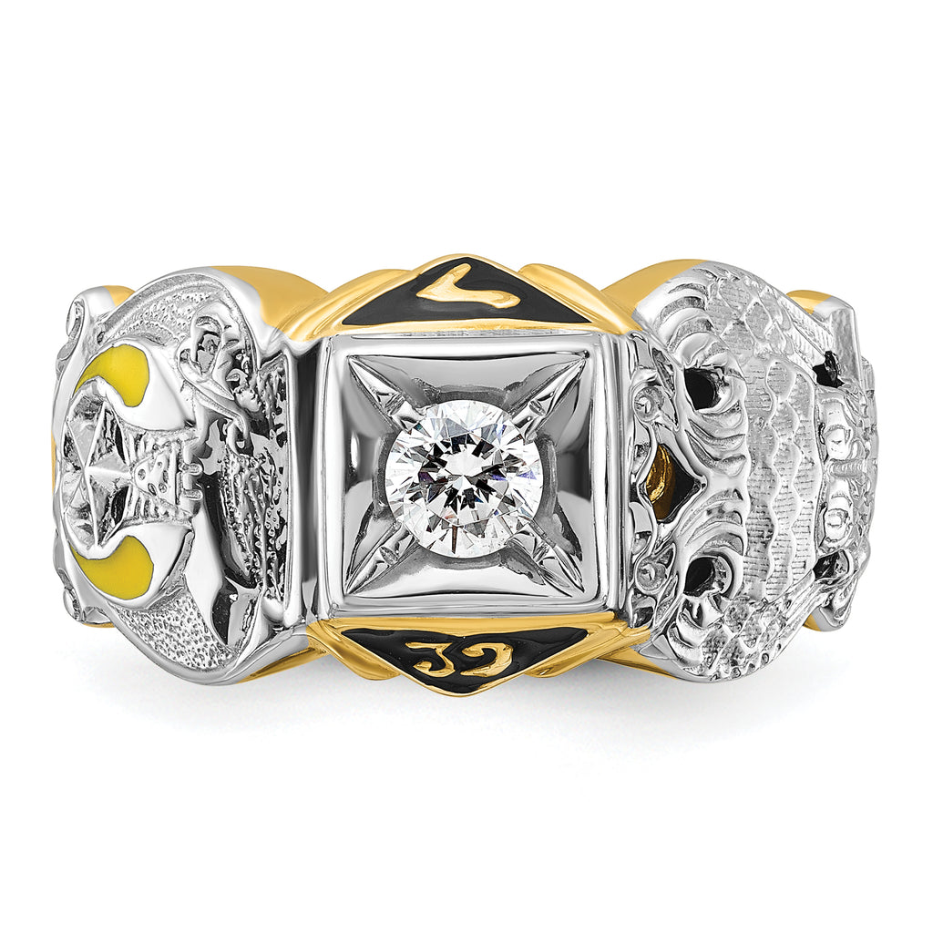 14k Two-tone Men's Polished and Textured with Multi-color Enamel and Diamond Double Eagle Masonic Sh - Sophia Jewelers