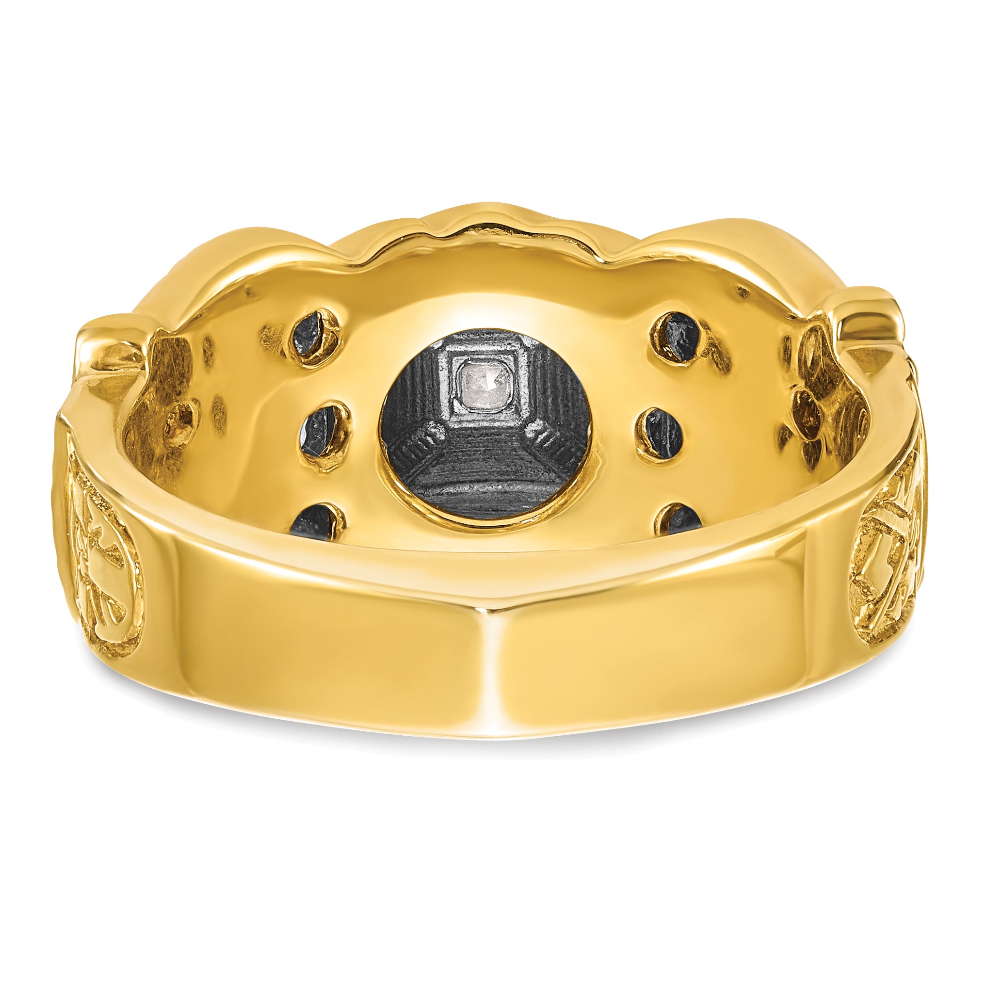 14k Two-tone Men's Polished and Textured with Multi-color Enamel and Diamond Double Eagle Masonic Sh - Sophia Jewelers