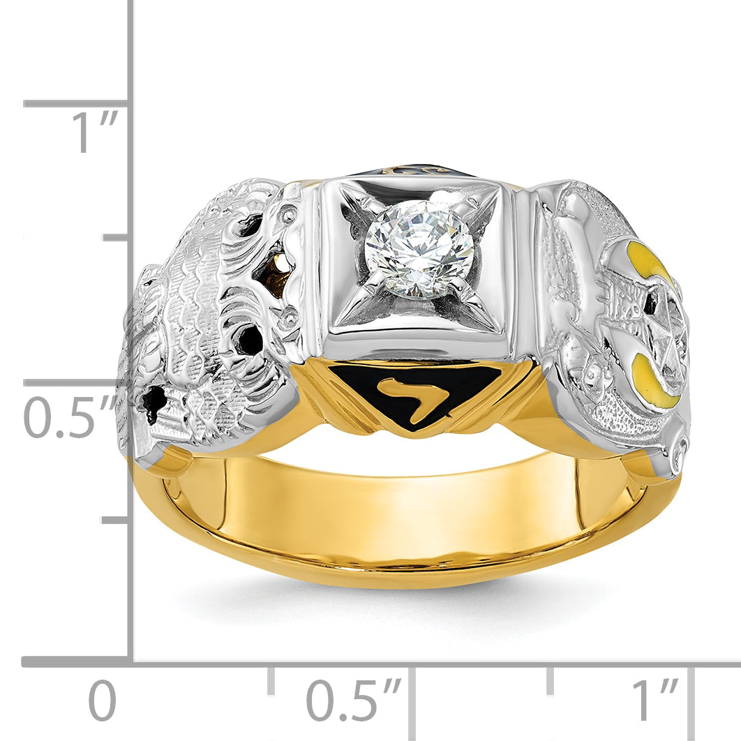 14k Two-tone Men's Polished and Textured with Multi-color Enamel and Diamond Double Eagle Masonic Sh - Sophia Jewelers