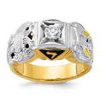 14k Two-tone Men's Polished and Textured Double Eagle Masonic Shriner's Ring Mounting, Mounting Only - Sophia Jewelers