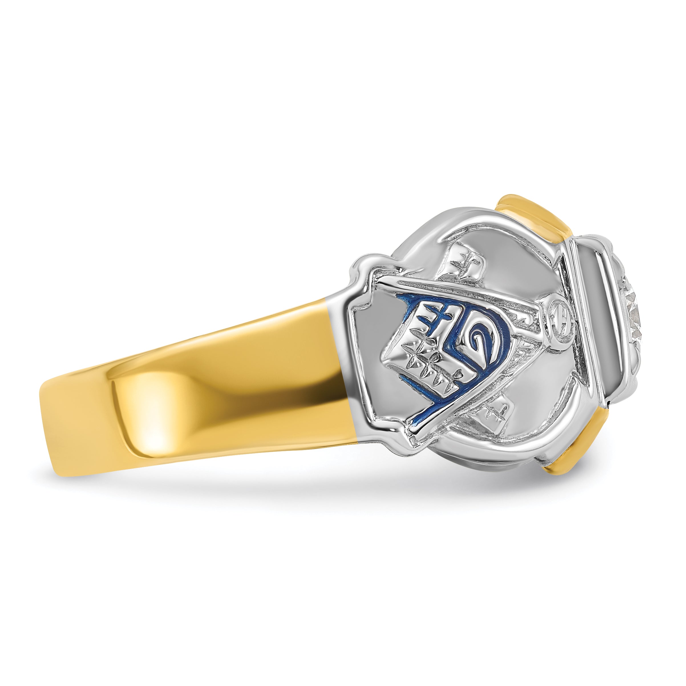 14k Two-tone Men's Polished and Textured with Blue Enamel and Diamond Blue Lodge Master Masonic Ring - Sophia Jewelers