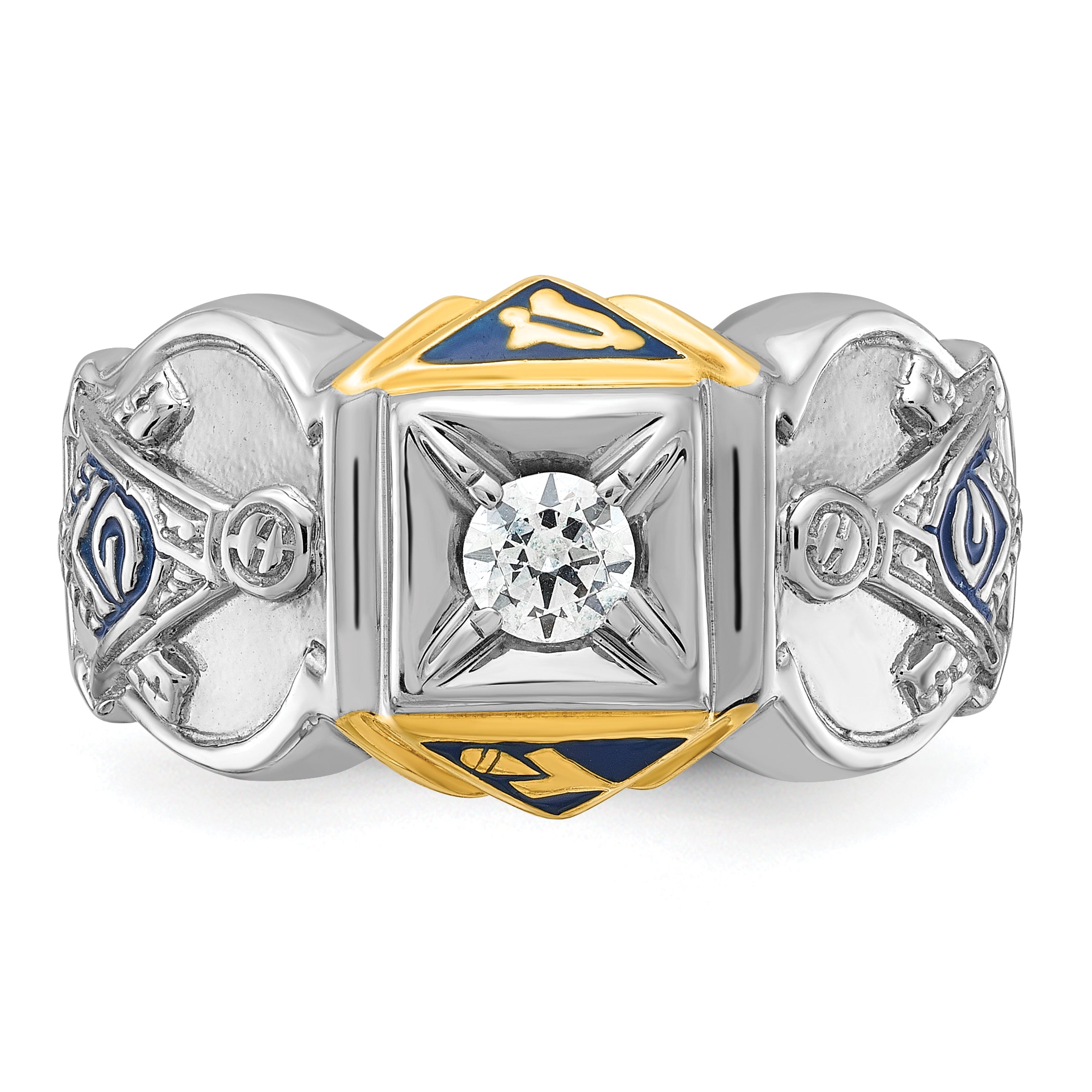 14k Two-tone Men's Polished and Textured with Blue Enamel and Diamond Blue Lodge Master Masonic Ring Secondary image