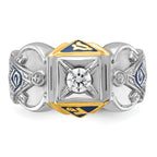 14k Two-tone Men's Polished and Textured with Blue Enamel and Diamond Blue Lodge Master Masonic Ring - Sophia Jewelers