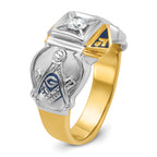 14k Two-tone Men's Polished and Textured with Blue Enamel and Diamond Blue Lodge Master Masonic Ring - Sophia Jewelers
