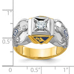 14k Two-tone Men's Polished and Textured Blue Lodge Master Masonic Ring Mounting, Mounting Only - Sophia Jewelers