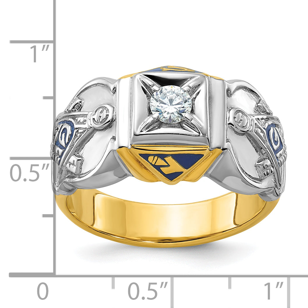 14k Two-tone Men's Polished and Textured Blue Lodge Master Masonic Ring Mounting, Mounting Only - Sophia Jewelers