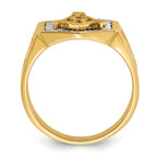 14k Two-tone Men's Polished and Textured Sun Ray Blue Lodge Master Masonic Ring