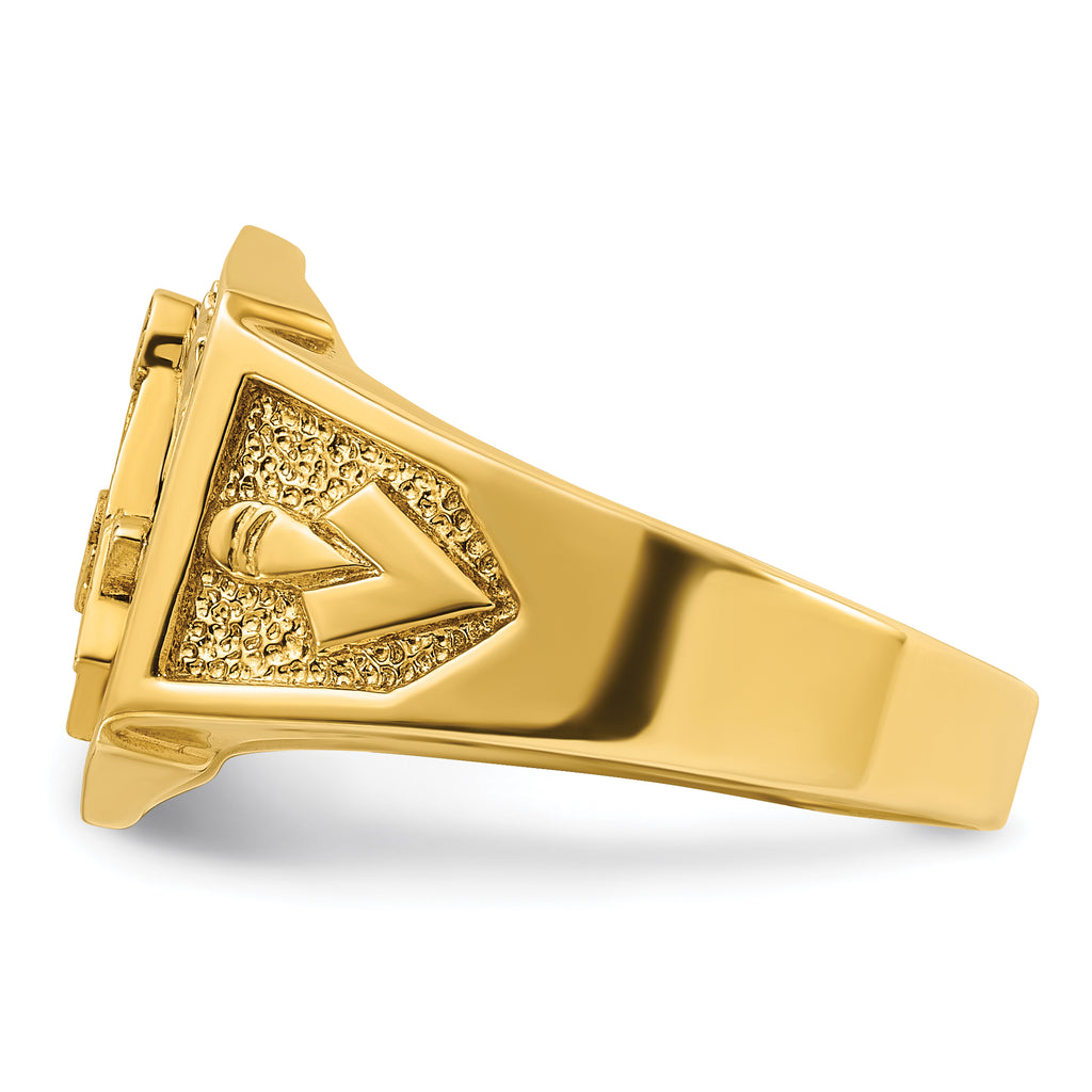 14k Two-tone Men's Polished and Textured Sun Ray Blue Lodge Master Masonic Ring