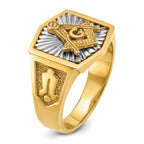 14k Two-tone Men's Polished and Textured Sun Ray Blue Lodge Master Masonic Ring