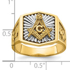 14k Two-tone Men's Polished and Textured Sun Ray Blue Lodge Master Masonic Ring